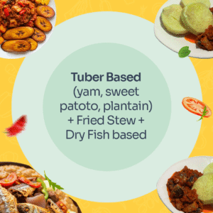 Tuber Based (yam, sweet patoto, plantain) + Fried Stew + Dry Fish based (Ife)